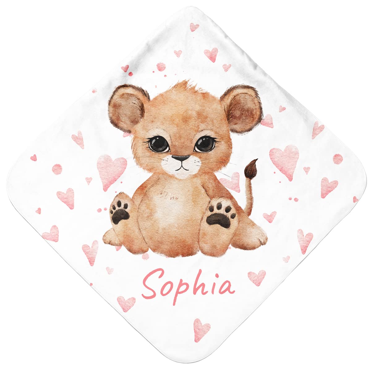 Serviette de Bain à Capuche Personnalisée avec Nom et Motif Animal Mignon | Cape de Bain Personnalisable pour Bébé (Lion)