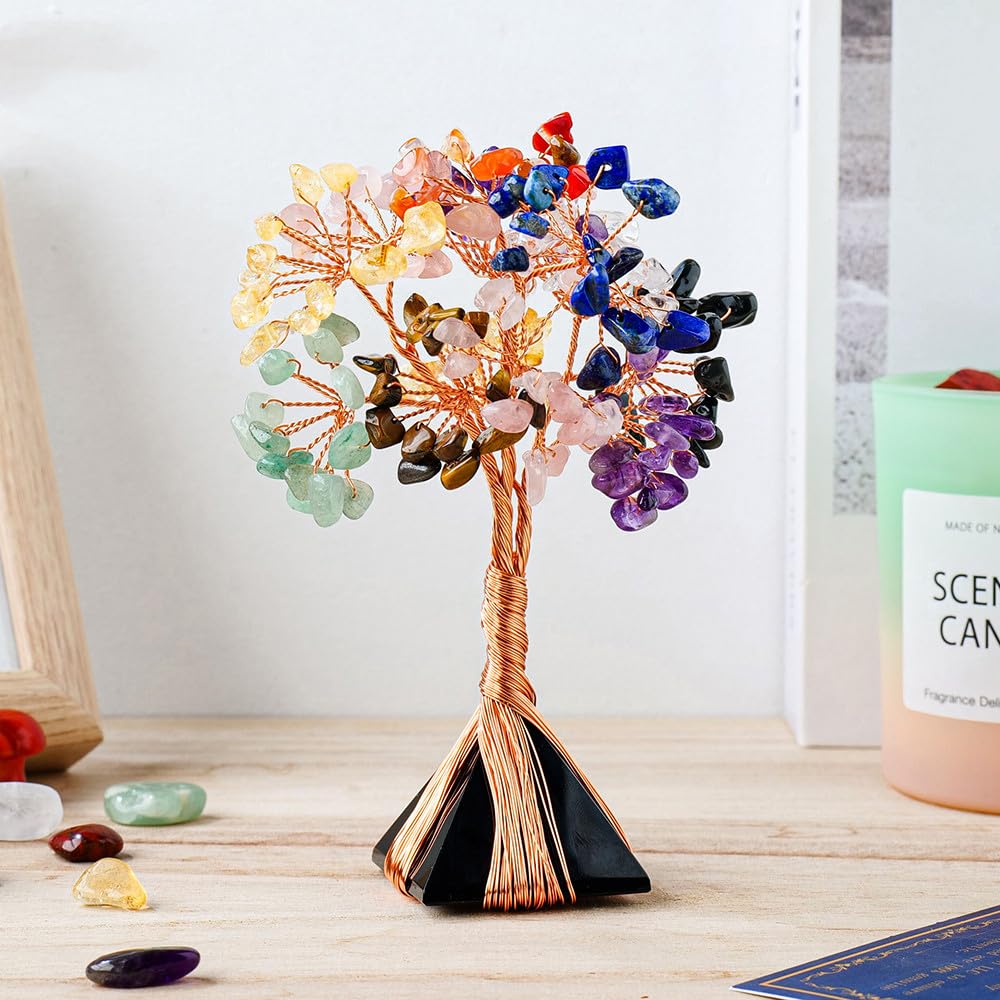 Arbre d'argent en sept chakras et obsidienne pour créer un espace zen dans votre salon