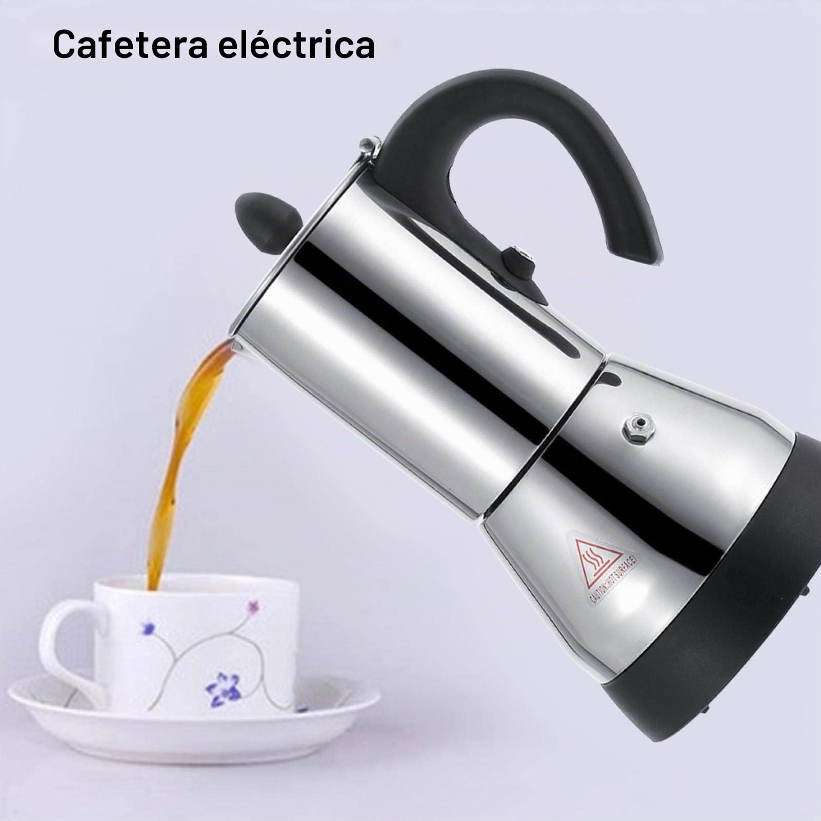 Tyenaza Cafetera EléCtrica, Cafetera Moka EléCtrica de Acero Inoxidable de 200/300 Ml, Cafetera para Espresso de Acero Inoxidable para Estufa, Uso Adecuado la Oficina en Casa, Enchufe UE 220V(300Ml)