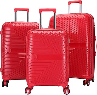 Flex 3pc Hard Shell Suitcase Set Lightweight Suitcase Set PP 3 Piece Luggage Set, Cabin & Hold Luggage Aluminium Trolley - 4 Wheel Waterproof Suitcases, Built in Lock (Red, Full Set)