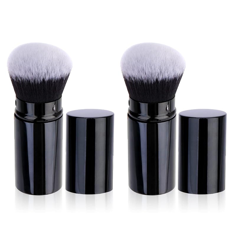 Pincel Kabuki retrátil UNIMEIX para maquiagem facial, base, blush, bronzer e pó – Pacote com 2