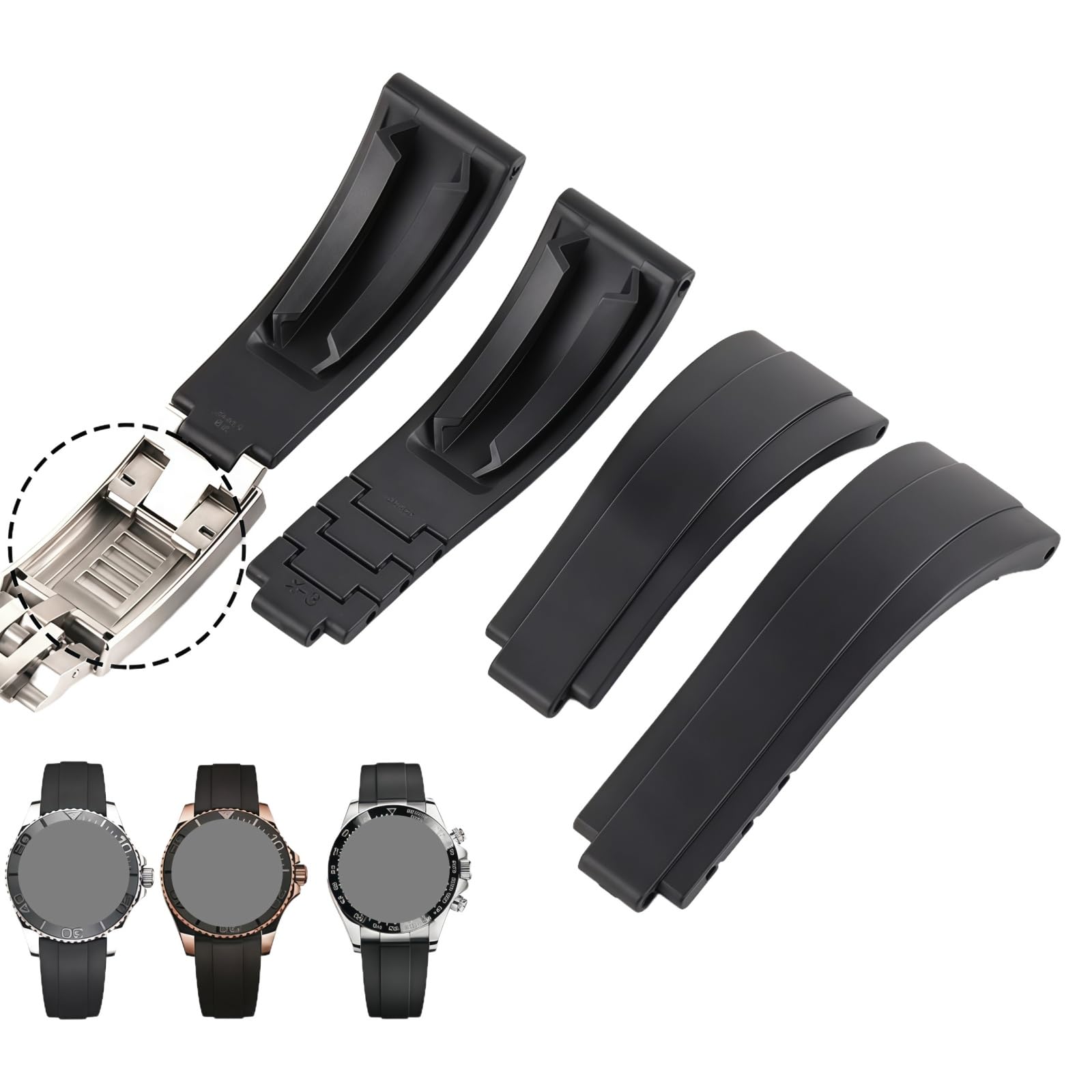 21mm Silikon Sport Uhr Armband - Schiebeverschluss Armband Ersatz Uhr Armband für Rolex Daytona Submariner