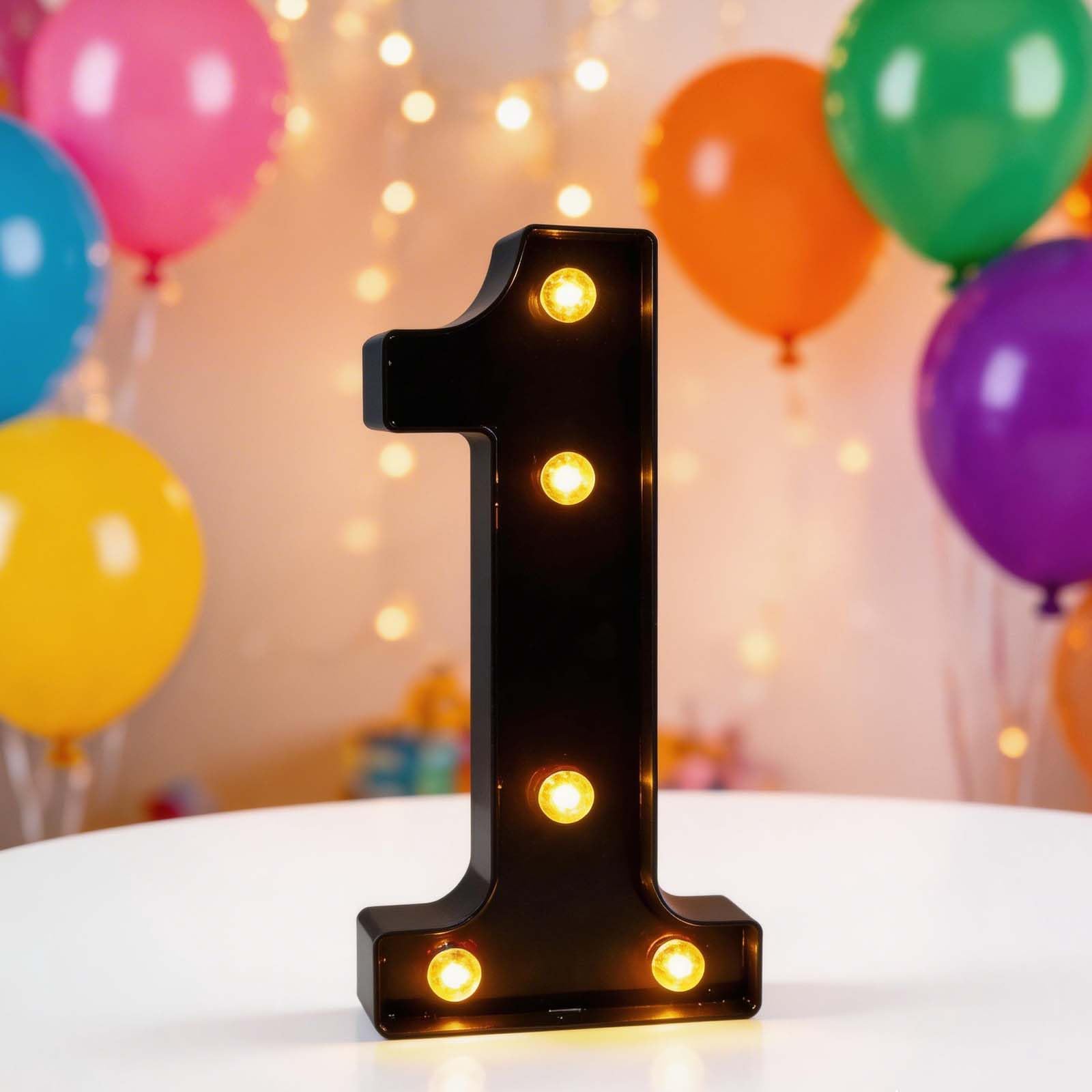 LED Light Up Numbers, 8.5inch Light Up 1 Numbers, Black LED Number Lights for 1st Brithday, Lights for Wedding Anniversary Table Wall Party Decor