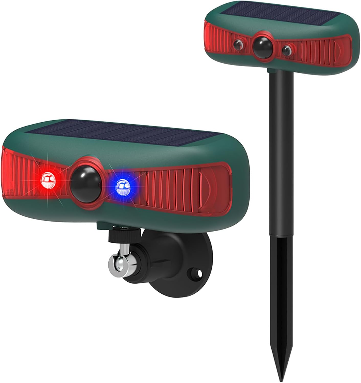 HULPPRE Solar Outdoor Motion Sensor Alarm-13 Sounds Including Dog Barking&Gunshot,2x130db Loud Noise Maker,4 Modes,Red&Blue Motion Activated Strobe Light,Say Goodbye to The Intruders Red/green alarm