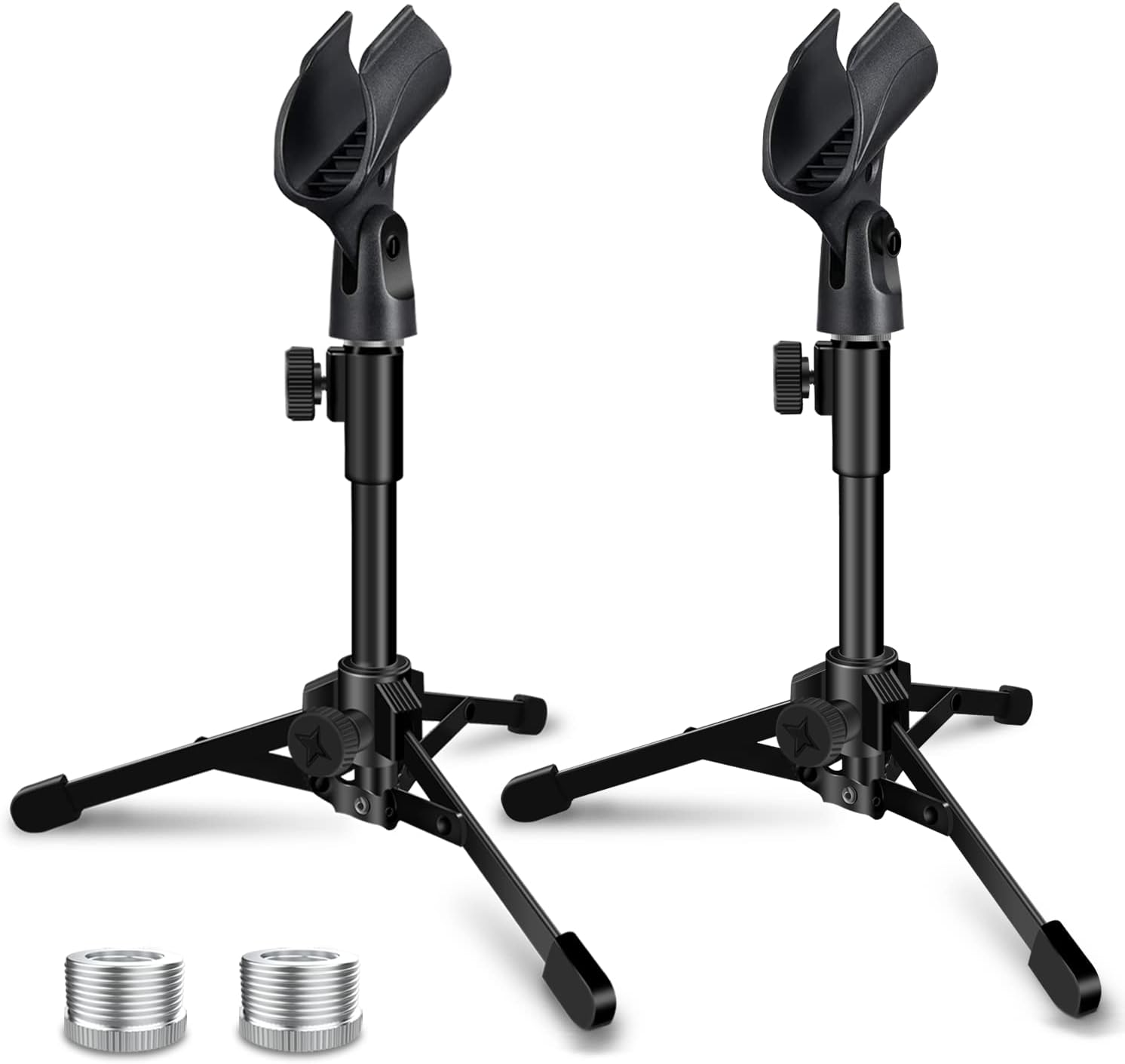 2 Pack Desktop Mic Stand, Portable Foldable Tripod with Mic Clip Holder, Adjustable Microphone Stand For Dynamic Microphone.