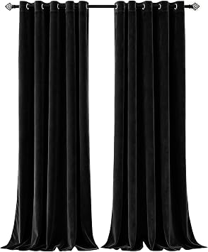 Imperial Rooms Crushed Velvet Curtains 90x90 Inch Black Blackout Curtains for living room Super Soft Privacy Protection & Thermal Curtain 2 Panel with Matching Tiebacks