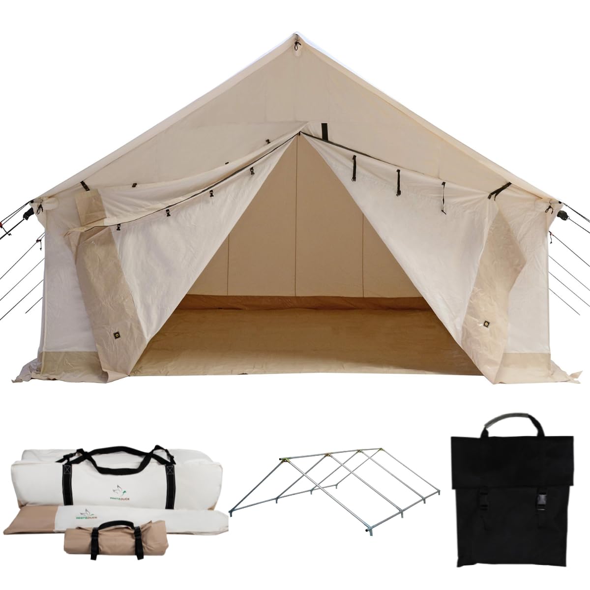 WHITEDUCK Alpha Canvas Wall Tent Waterproof 4 Season Outdoor Camping & Hunting Tent w/Heavy Duty Aluminum Frame, Best for Large Groups, Families & Outfitters (14'x16', Fire Water Repellent)