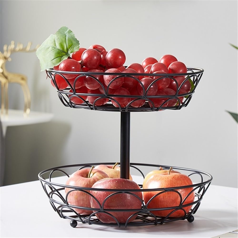 Estantes de frutas Cesta de fruta metal doble capa, mesa centro, cesta , frutero alambre(Gold)