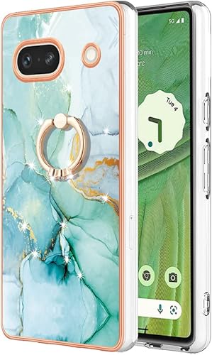 Eilkmcre Funda con diseño de mármol para Google Pixel 7A 5G, silicona suave, efecto mármol, con soporte de anillo, a prueba de golpes, TPU Bumper