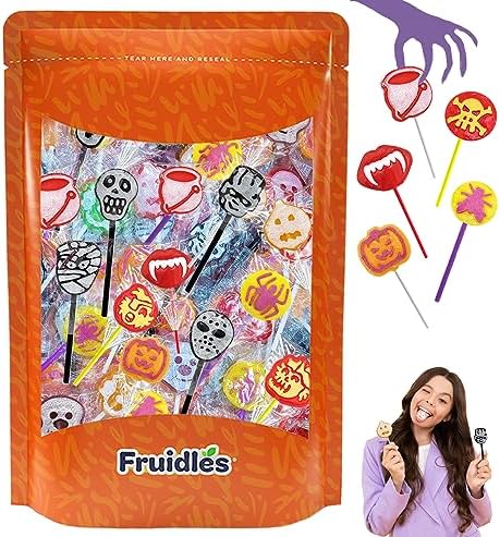Fusion Select 24 Pcs Sugar Skull Lollipops - Colorful Halloween & Day Of The Dead Candy - Individually Wrapped Novelty Treats For Kids - For Trick Or
