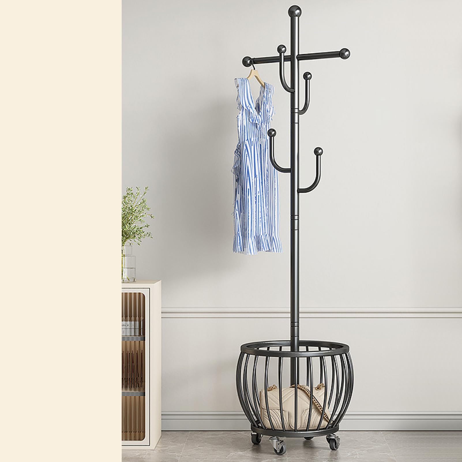 Bedroom Dirty Clothes Basket, Floor Laundry Basket Hanging Rack, Iron Coat Rack, Removable Household Storage Basket