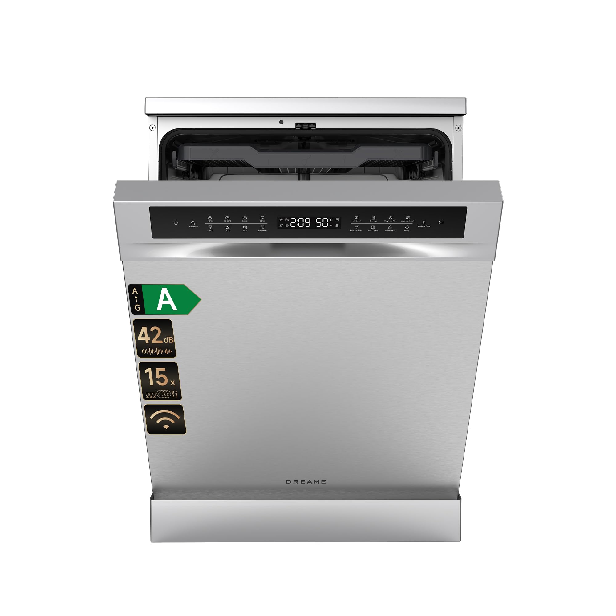 DREAME DK501 Pro Lavavajillas Totalmente Integrable 60cm, 15 Cubiertos | Aplicación Inteligente, Brazo de Rociado FlexWing, Sistema de Lavado HydraFlow de 360°, Lavado a Alta Temperatura de 75°C