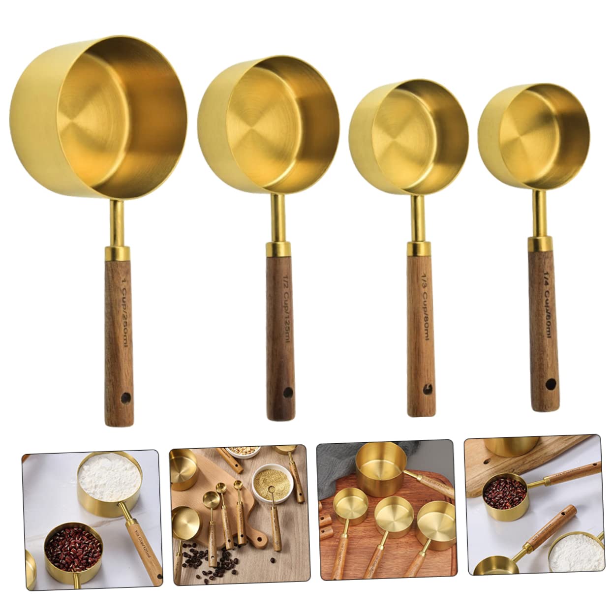 4piezas Cucharas Medidoras De Acero Inoxidable De Cucharas Medidoras Pequeñas Con Mango De Madera Para Cocina y Repostería