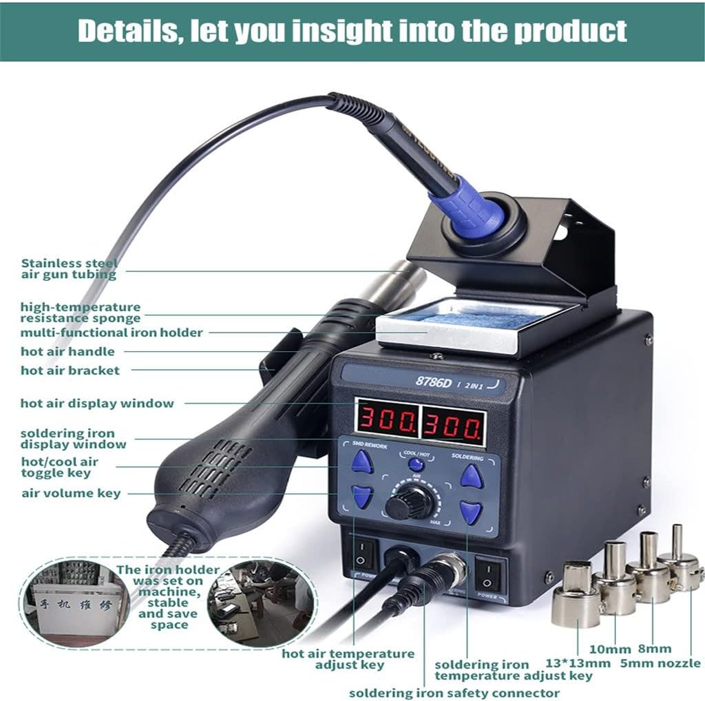 8786d New Upgrade Rework Soldering Station 700w SMD Hot Air Gun Soldering Iron 2 in 1 Welding Tool