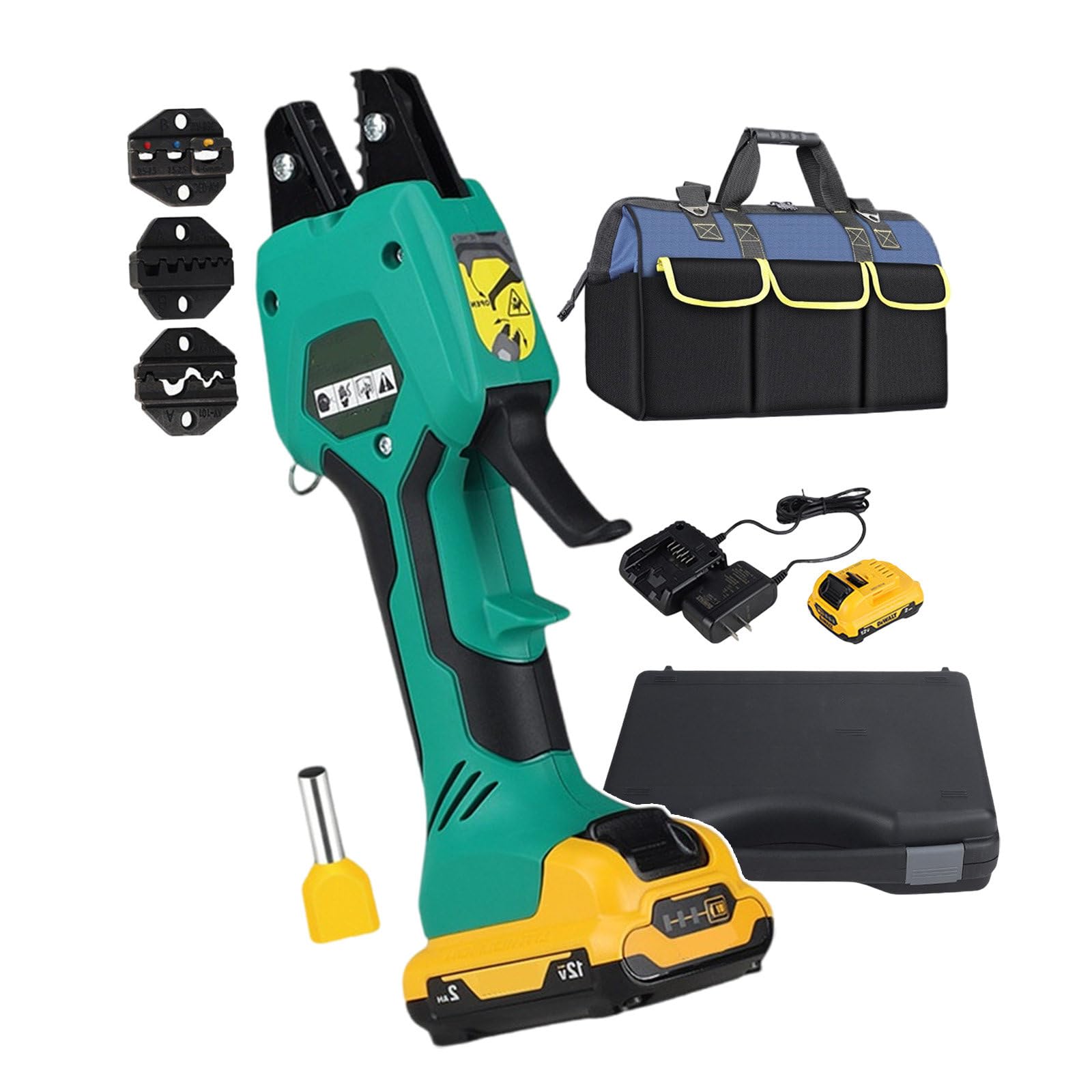 Ręczne Elektryczne Hydrauliczne Szczypce Zaciskowe 15kn, Zasilane Akumulatorem 12 V/2,0 Ah, Hydrauliczne Narzędzie Do Zaciskania Węży Do Końcówek Gołych (Z Torbą Narzędziową)