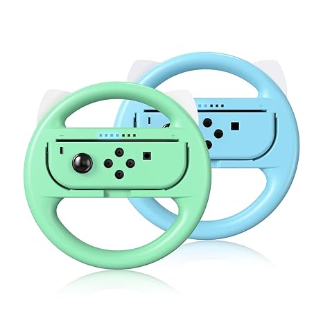 Steering Wheel Grip for Nintendo Switch Joycon Controller, 2 Pack Cute Family Racing Steering Wheel Controller for Mario Kart 8 Deluxe (Blue&Green)