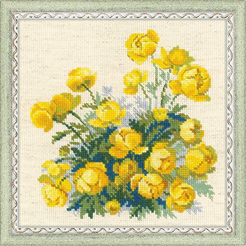Image of RIOLIS - Globe Flower 1515, Floral Cross Stitch Kits 7.75 inchX7.75 inch, Cross Stitch Kits for Beginners & Advanced, Crossstitching Kit Adult, Embroidery Counted Stitching Kit