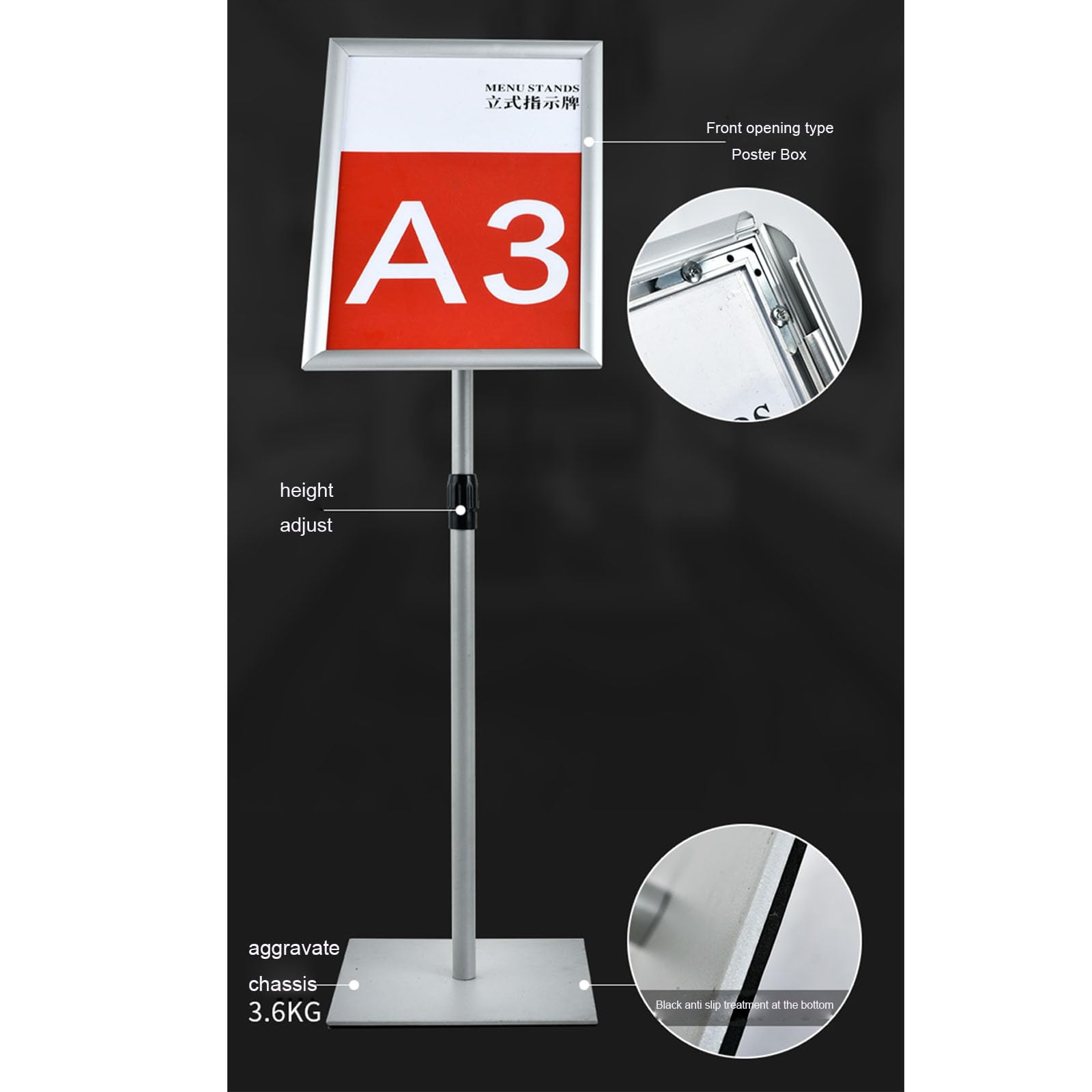 Soporte ajustable de pie para carteles, menús, anuncios, ventas, avisos, exhibición de señalización