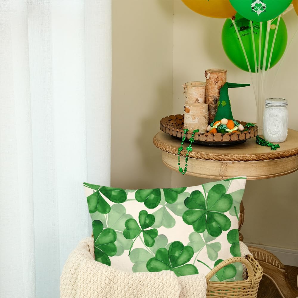 AACORS St Patricks Day Pillow Cover 18X18 Inch Shamrock Clovers Decor Farmhouse Holiday Spring Pillow Case Decorations for Home Sofa Couch (Green) - Image 2