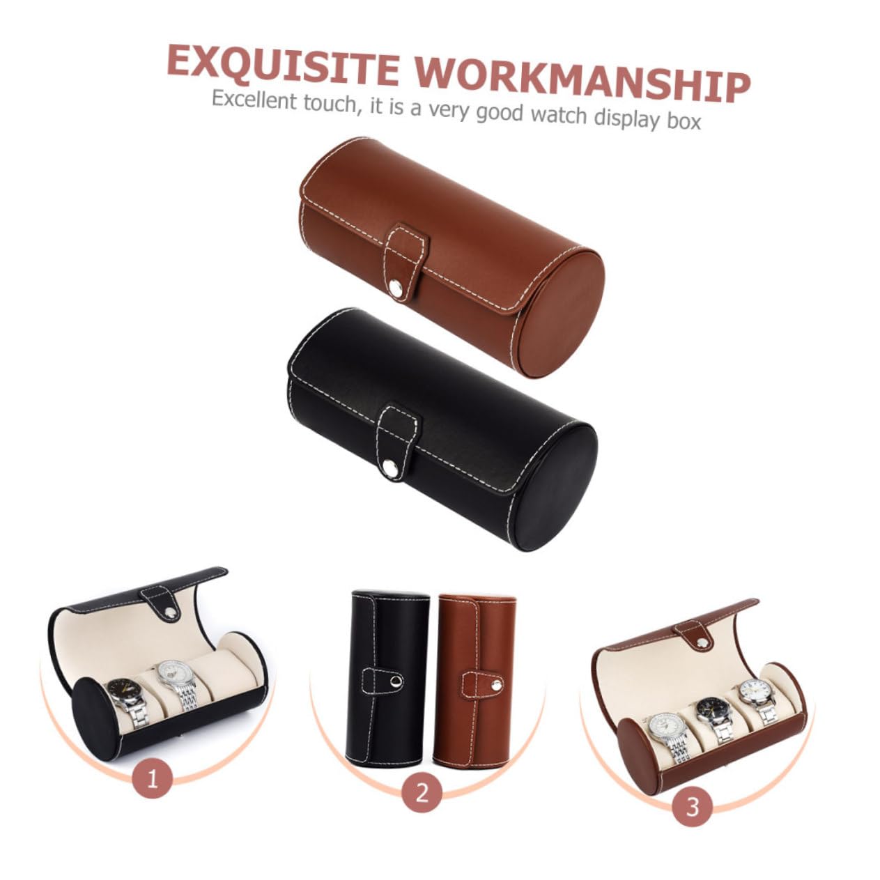 FRCOLOR Boîte à Montres Légère et Imperméable Portable en PU, 2 Pièces Style Simple pour Voyages et Déplacements Professionnels