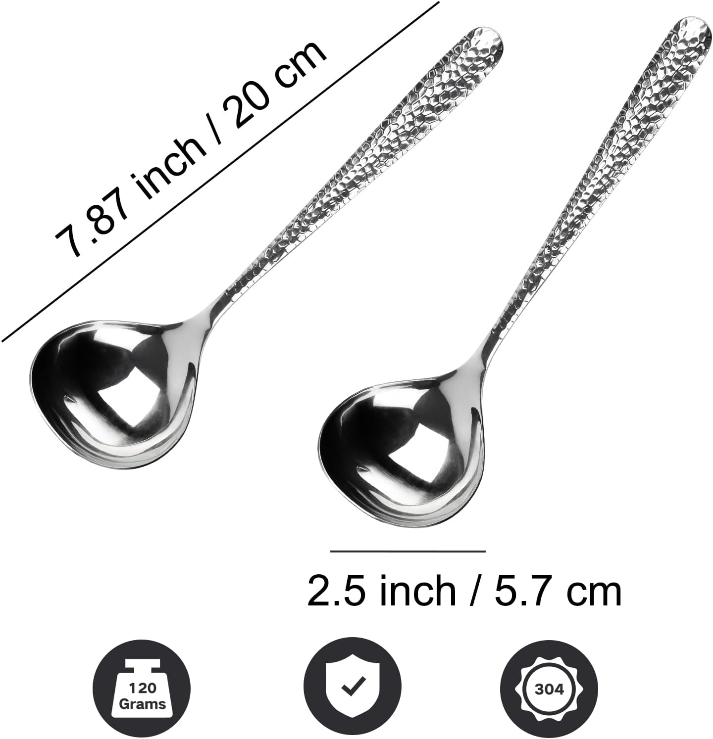 LANGMINGDE 2 PCS Deep Round Soup Spoons 7.87", 304 Stainless Steel Large Soup Spoons Dishwasher safe, Perfect for Cereal, Bouillon, Milk Soup & Dinner Guests