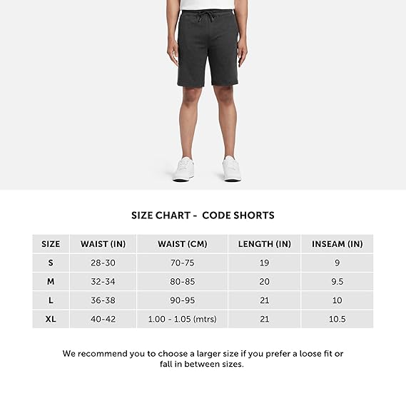 XYXX Athleisure Men's Cotton Shorts | Super Soft, Knee Length Comfortable Everyday Wear | Relaxed Fit Solid Code Shorts with Zipper Pocket