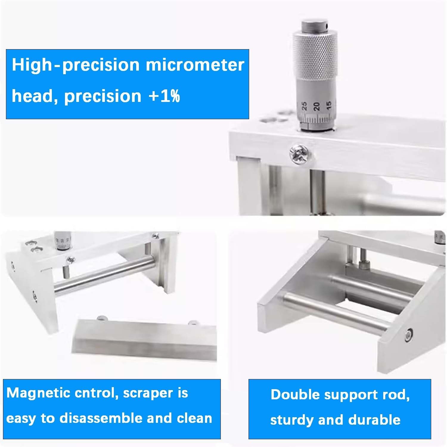 Aplicador de película ajustable, máquina de recubrimiento con cuchilla de laboratorio ajuste de espesor 0 a 3500 µm alta precisión de ±10 µm para recubrimiento de pintura y tinta(200MM)