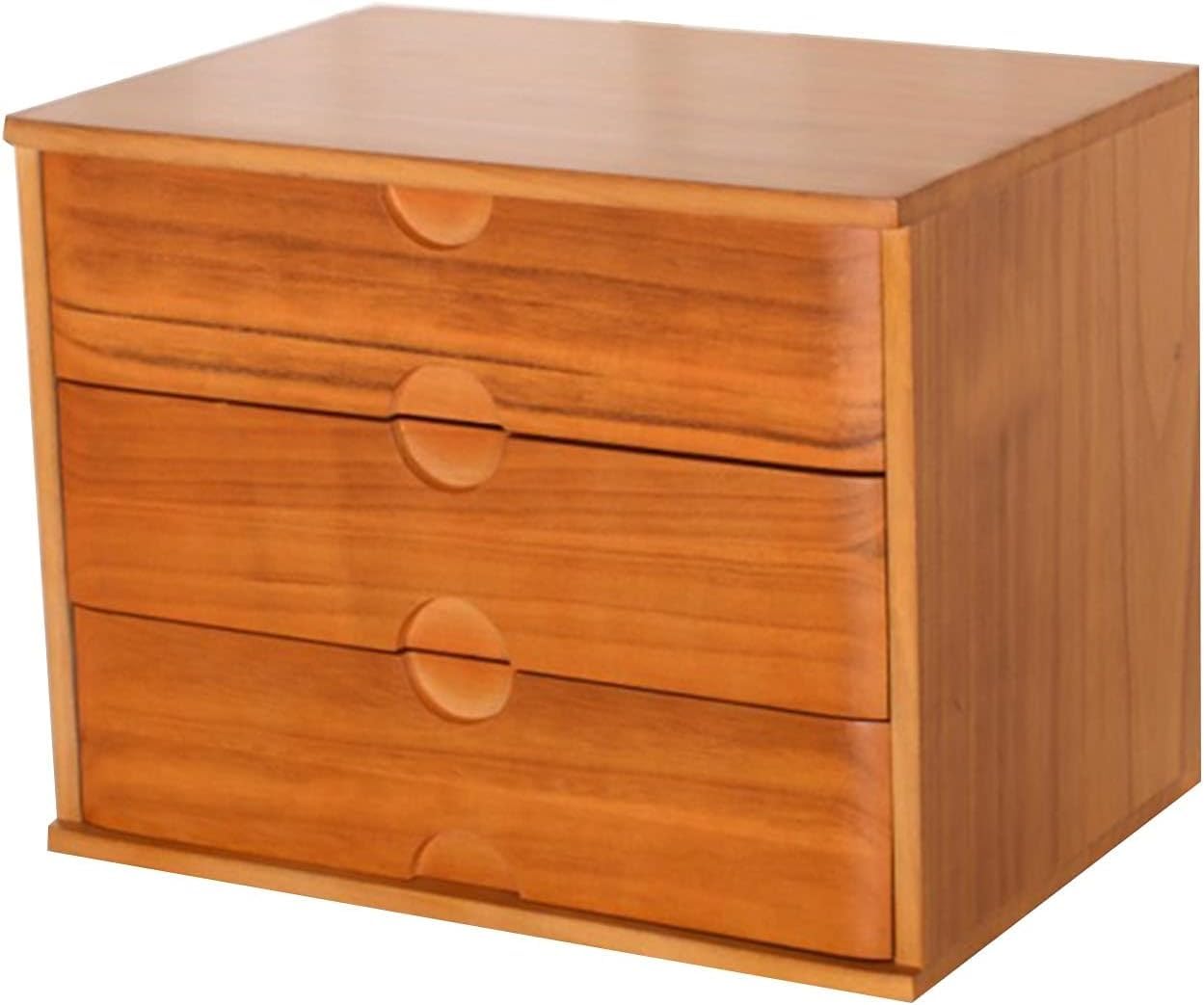 noxozoqm Wooden Desktop Storage Box With 3 Drawers, Office Supplies A4/Receipt File Organizer, Flat File Cabinet(Color:A)