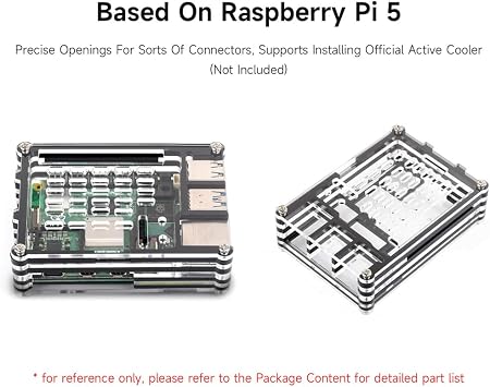 Waveshare Transparent and Black Acrylic Case for Raspberry Pi 5, Supports Installing Official Active Cooler