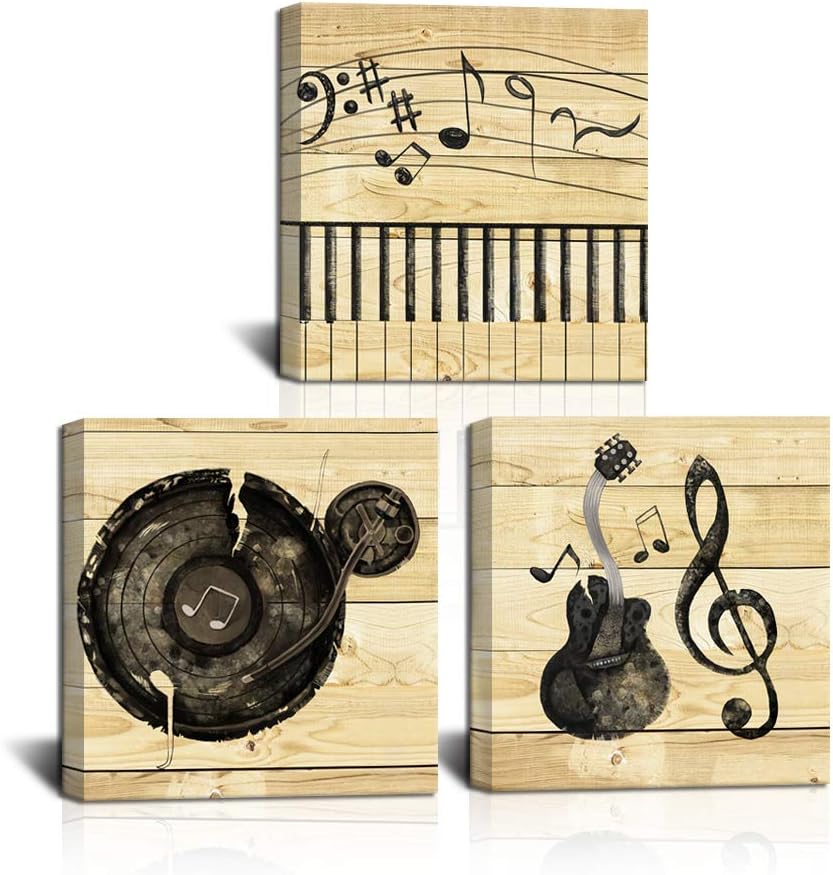 LoveHouse Music Wall Art Vintage Violin Canvas Piano Music Note Pictures Painting Artwork Stretched for Living Room Bedroom Home Decoration Ready to Hang 12x12inchx3pcs