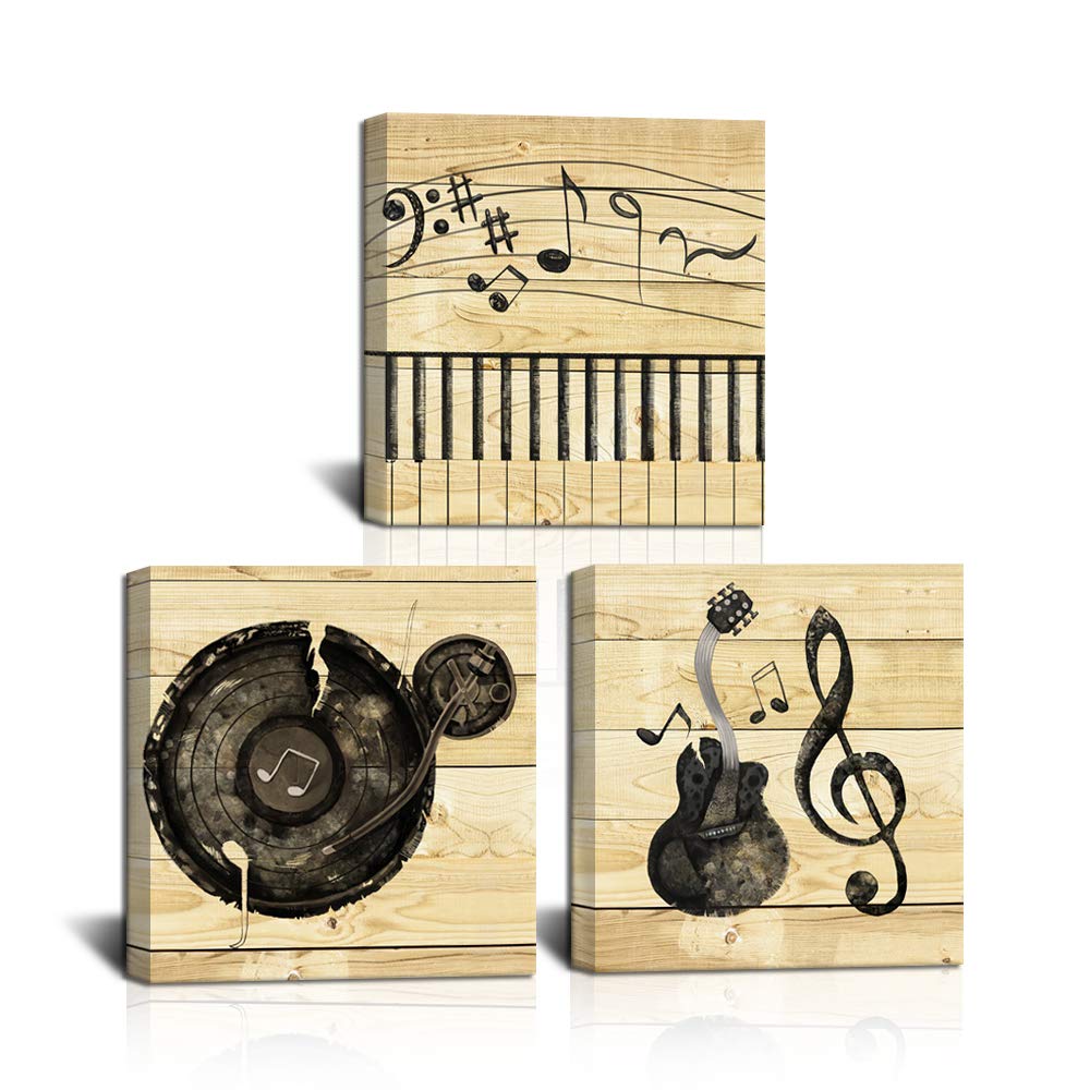 LoveHouse Music Wall Art Vintage Violin Canvas Piano Music Note Pictures Painting Artwork Stretched for Living Room Bedroom Home Decoration Ready to Hang 12x12inchx3pcs