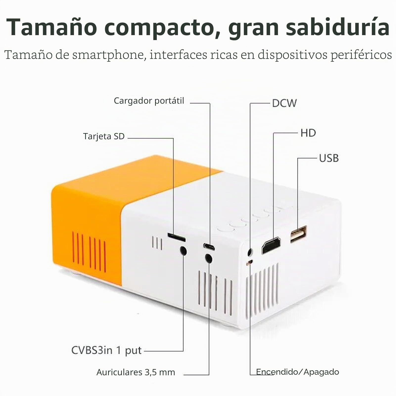 Mini Proyector, Proyector de Vídeo Compatible, Proyector de Películas Portátil para Cine en Casa Al Aire Libre, Compatible con HDMI, USB, AV, Teléfono (Enchufe
