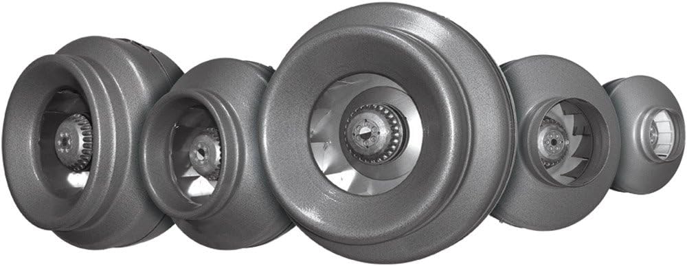 Close-up of a Vortex inline duct fan showing the impeller and duct connection collar