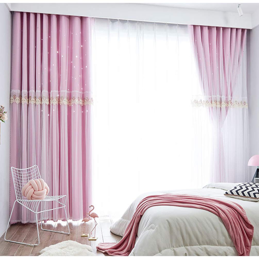 Cortina Opaca con Estrellas Rosas, Cortinas con Ojales Suaves, Cortinas con Ojales aislantes térmicos sólidos, Cortinas para Tratamiento de Ventanas, Cortinas para niños, para niña