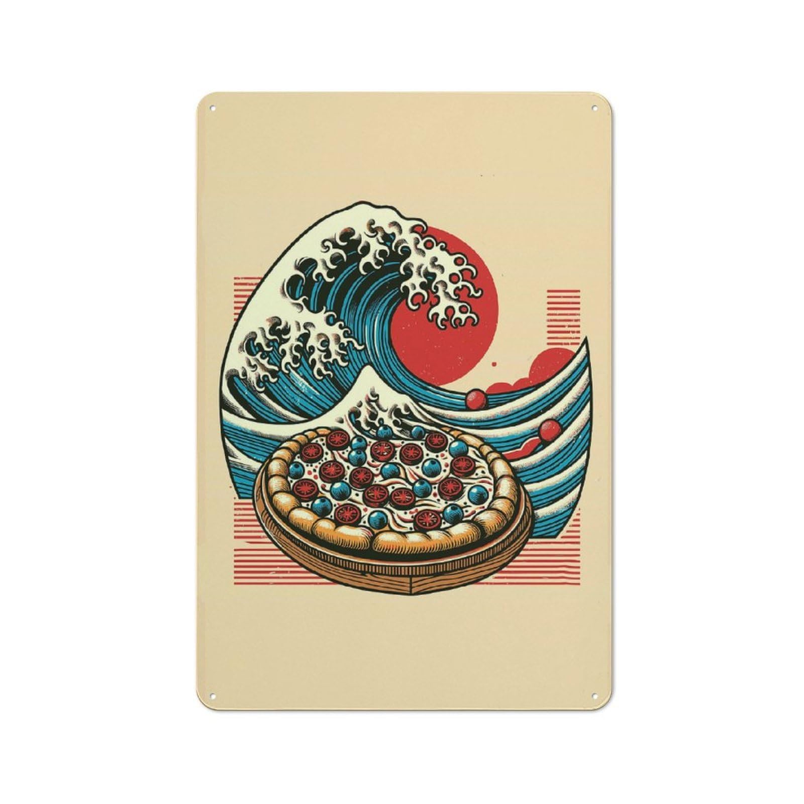 Junmoney Pizza Wave Urban Decorative Metal Plaque 30X20cm Featuring Loft Wall Plaque For Loft, Studio, Office Or Creative Room