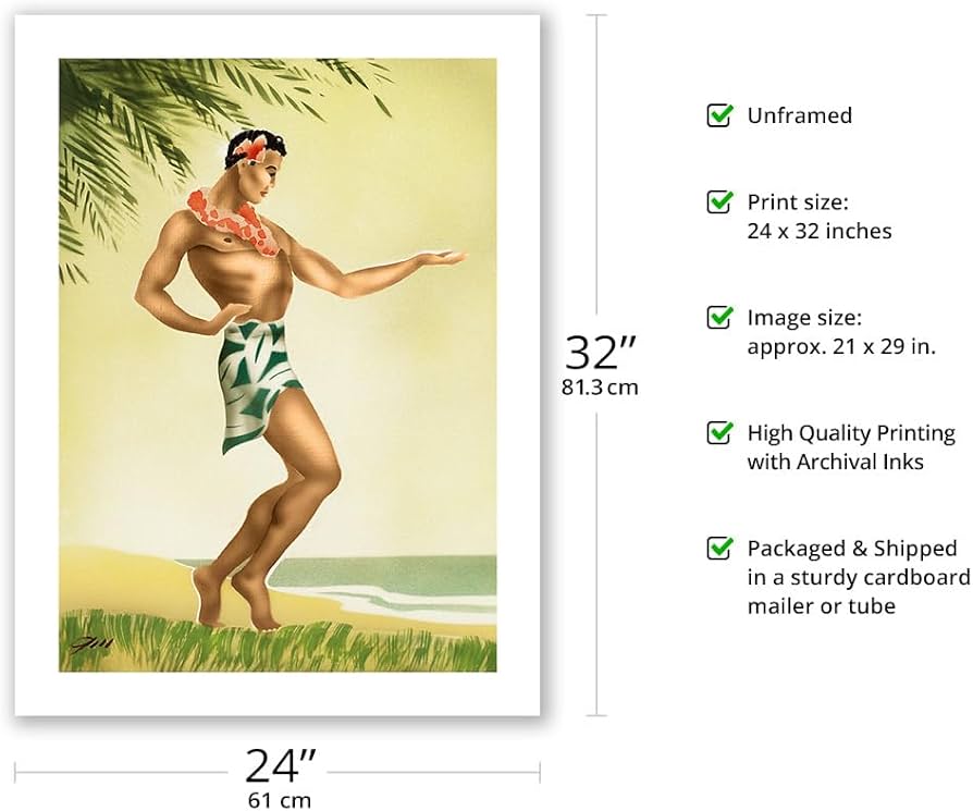 Amazon.com: Hawaii Male Hula Dancer - Vintage Hawaiian Airbrush