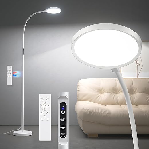 10000 Lux Light Therapy Lamp, Sunlight Therapy Lamps with 3 Color Temperatures &Dimmable &Timer, Full Spectrum &UV-Free Happy Lamp Light Therapy with Remote, Daylight Lamps for Home(White, Floor Lamp)