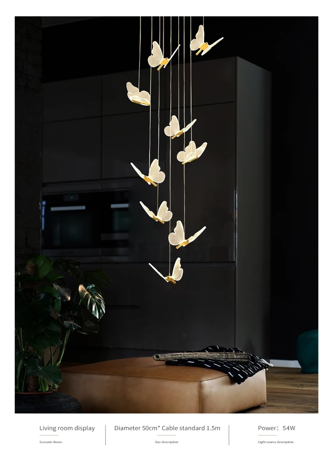 Suspension LED Acrylique en Forme de Papillon, Lustre de Plafond, décoration pour Salon, Chambre, Hall, escalier, Lampe Suspendue Longue (9 têtes)