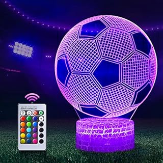 Calcio Lampade 3D Illusione Ottica Luce Notturna, Lampada Led Da Tavolo Illuminazione Luce Di Notte, 16 Colori Controllo Tattile Lampada Decorazione Da Comodino Con Cavo Usb, Regali di calcio bambini