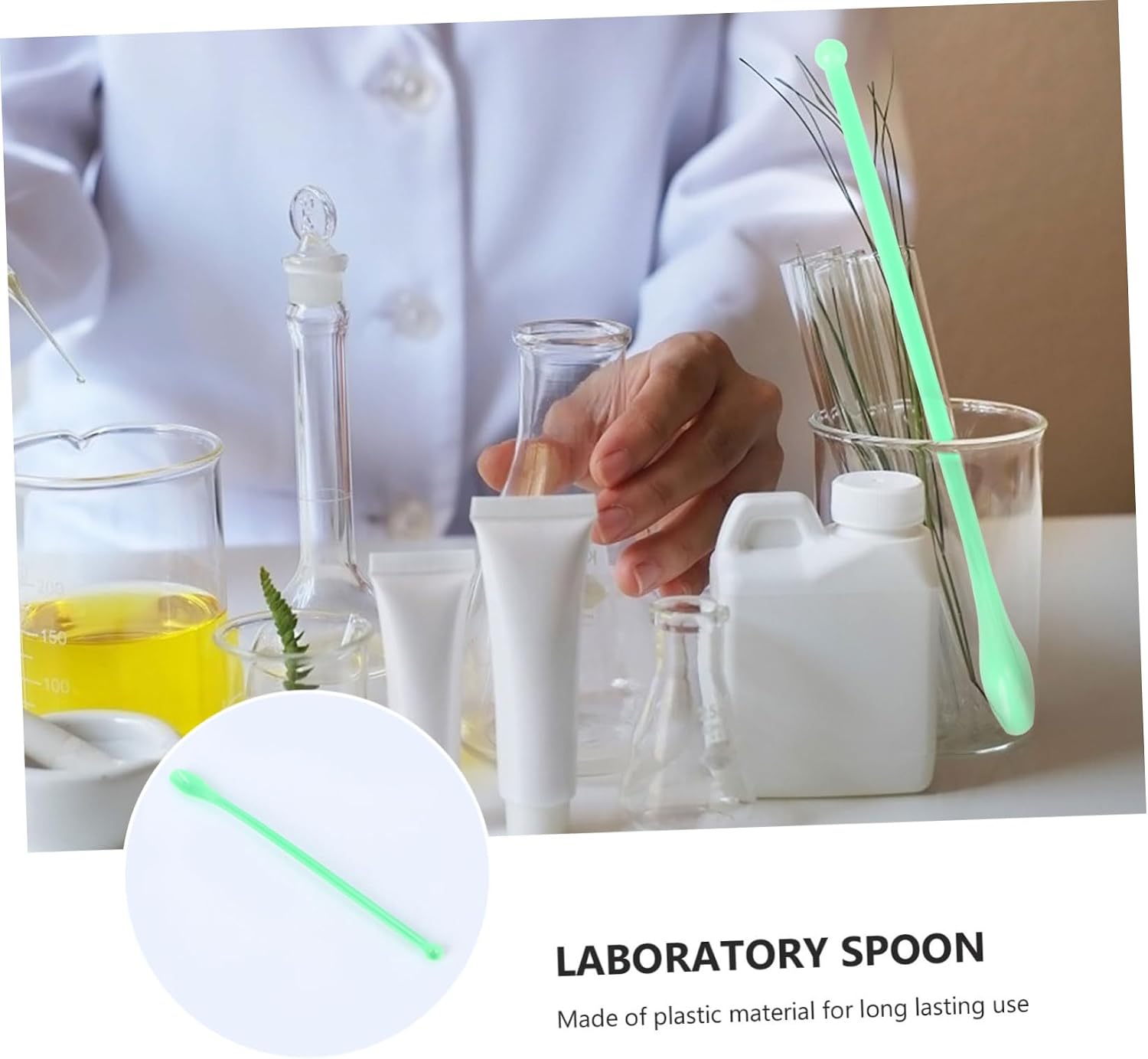 100Pcs Green Plastic Mixing Spoons Laboratory Sampling Spatulas Scoops for Powder Granule for Home Lab and Restaurant Use