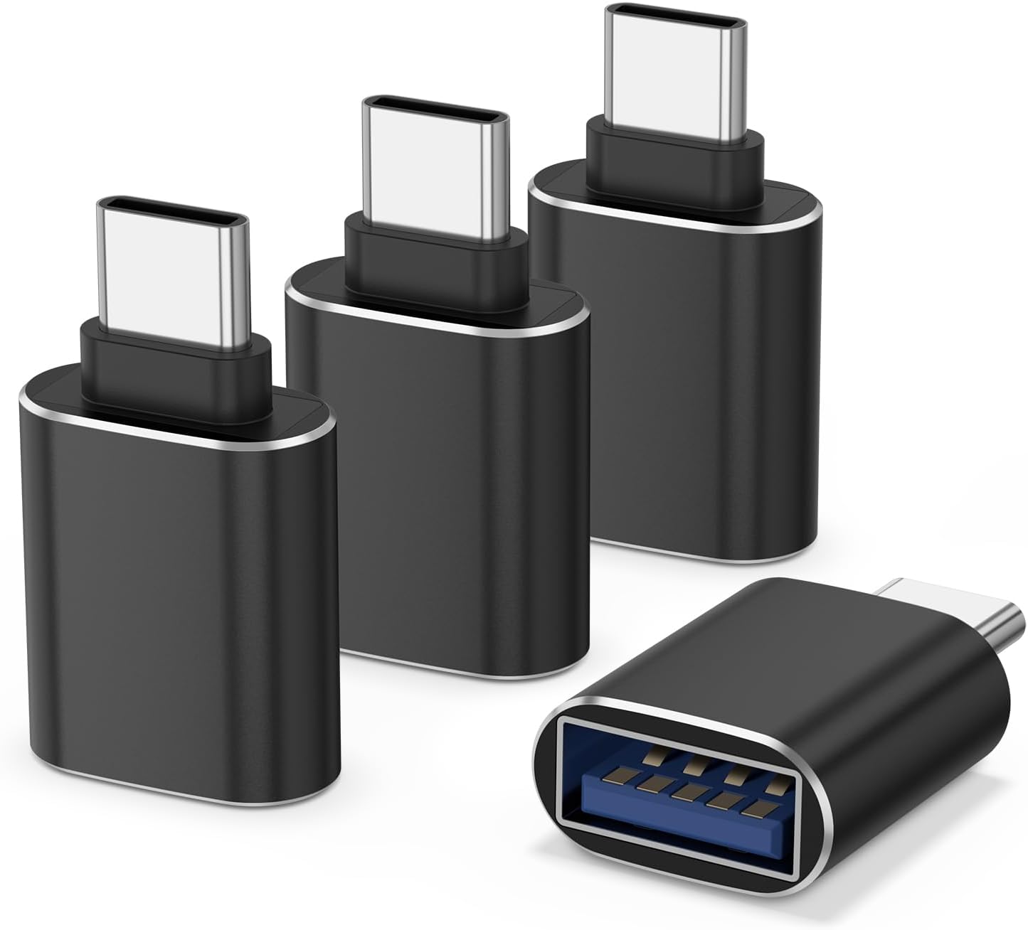 4 Pack USB C to USB Adapter, USB C Male to USB Female Adapter for MacBook Pro,iPhone 15 16 17 Pro Max,Samsung Galaxy S9 S10 S20 S21 S22 S23 S24 S25 Ultra and More Type C Devices (Black)