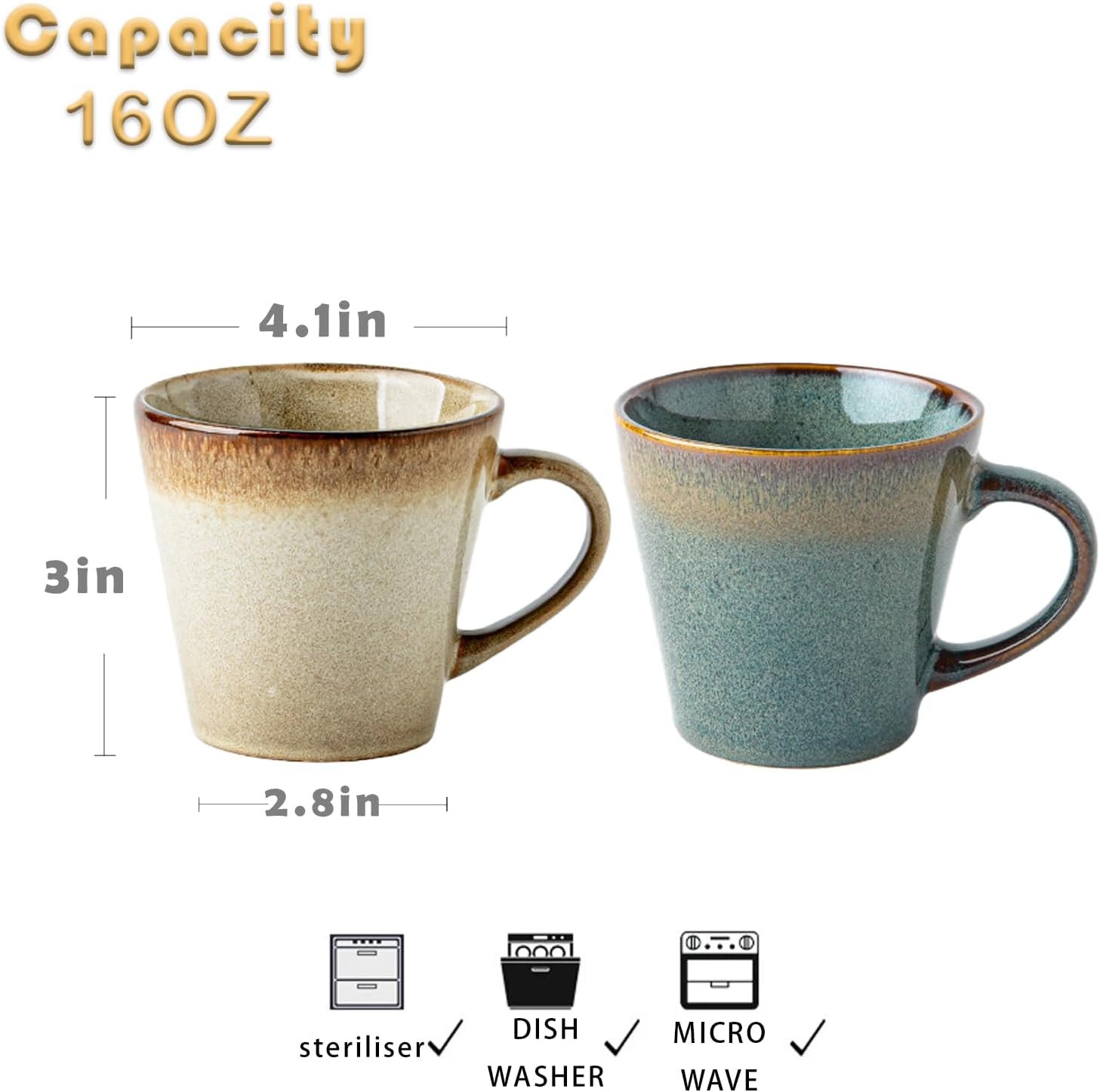 Ceramic Coffee Mug, 16oz Floral Design Pottery cute mugs, Ideal Gift for Women unique vintage pretty coffee mugs(yellow sand) - Image 5