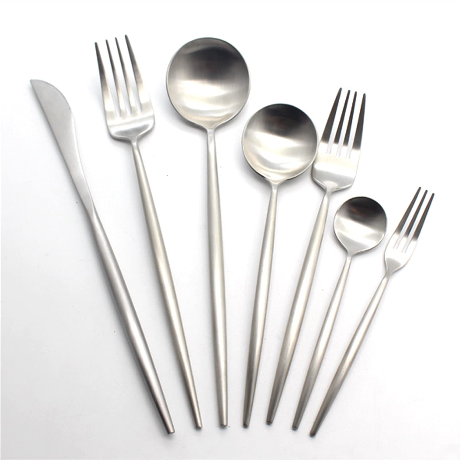 Edelstahl Besteck Set Silber Metall Matte Messer Gabel Löffel Besteck Geschirr Kit Western Küchenzubehör (Color : SilverMattle)