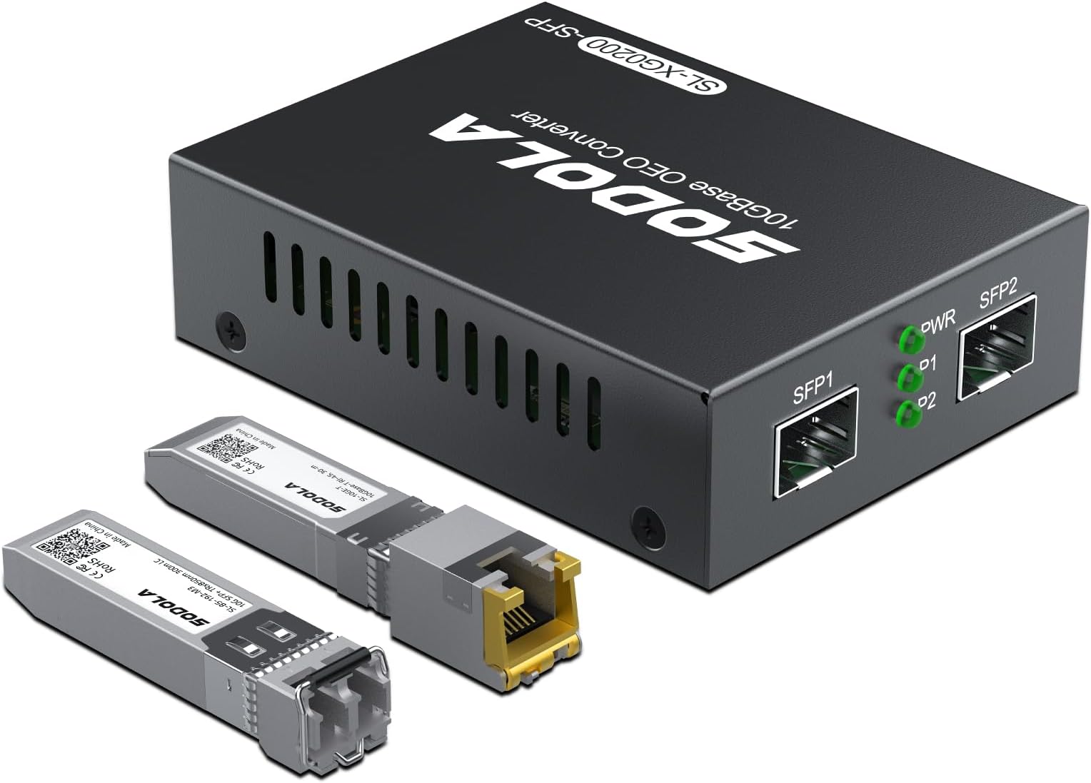 Sodola 10G SFP+ Media Converter (Kit) with 10GBase-T Fiber Transceiver Reach 30 Meters and 10GBase-SR Fiber Module (300 m, MMF, 850nm)