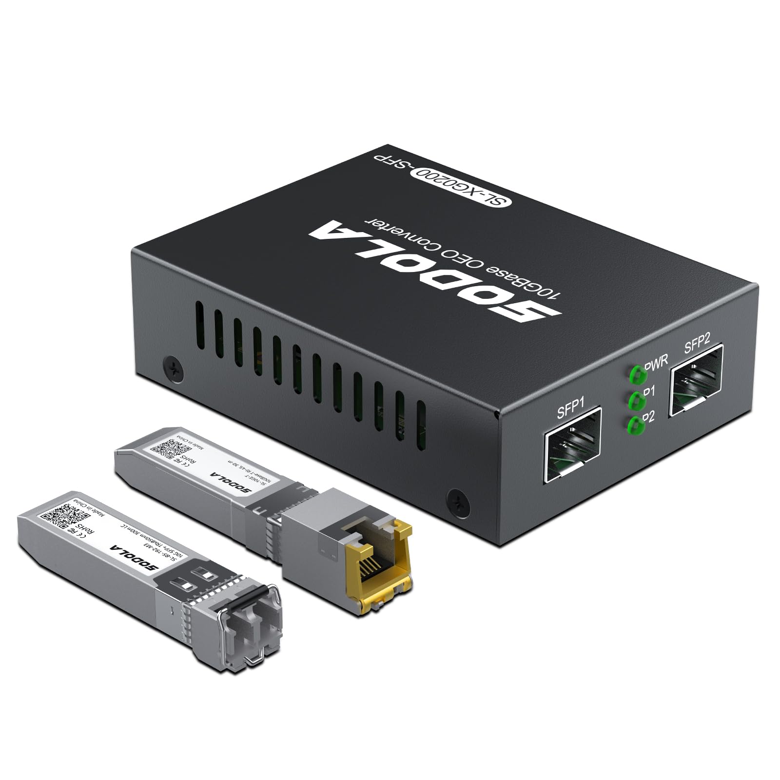 Sodola 10G SFP+ Media Converter (Kit) with 10GBase-T Fiber Transceiver Reach 30 Meters and 10GBase-SR Fiber Module (300 m, MMF, 850nm)