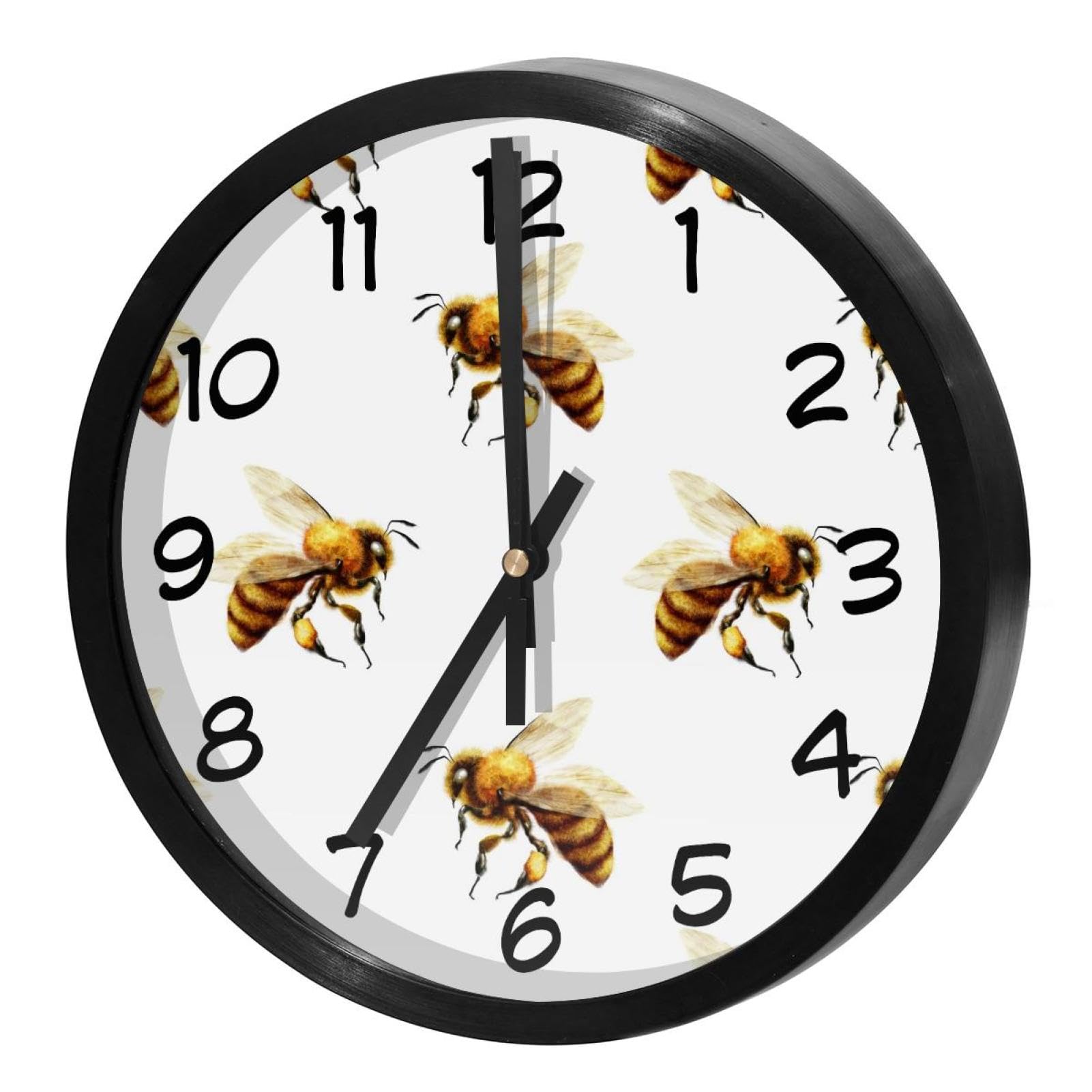 Horloge murale à piles silencieuse à quartz motif abeilles ronds pour maison et école