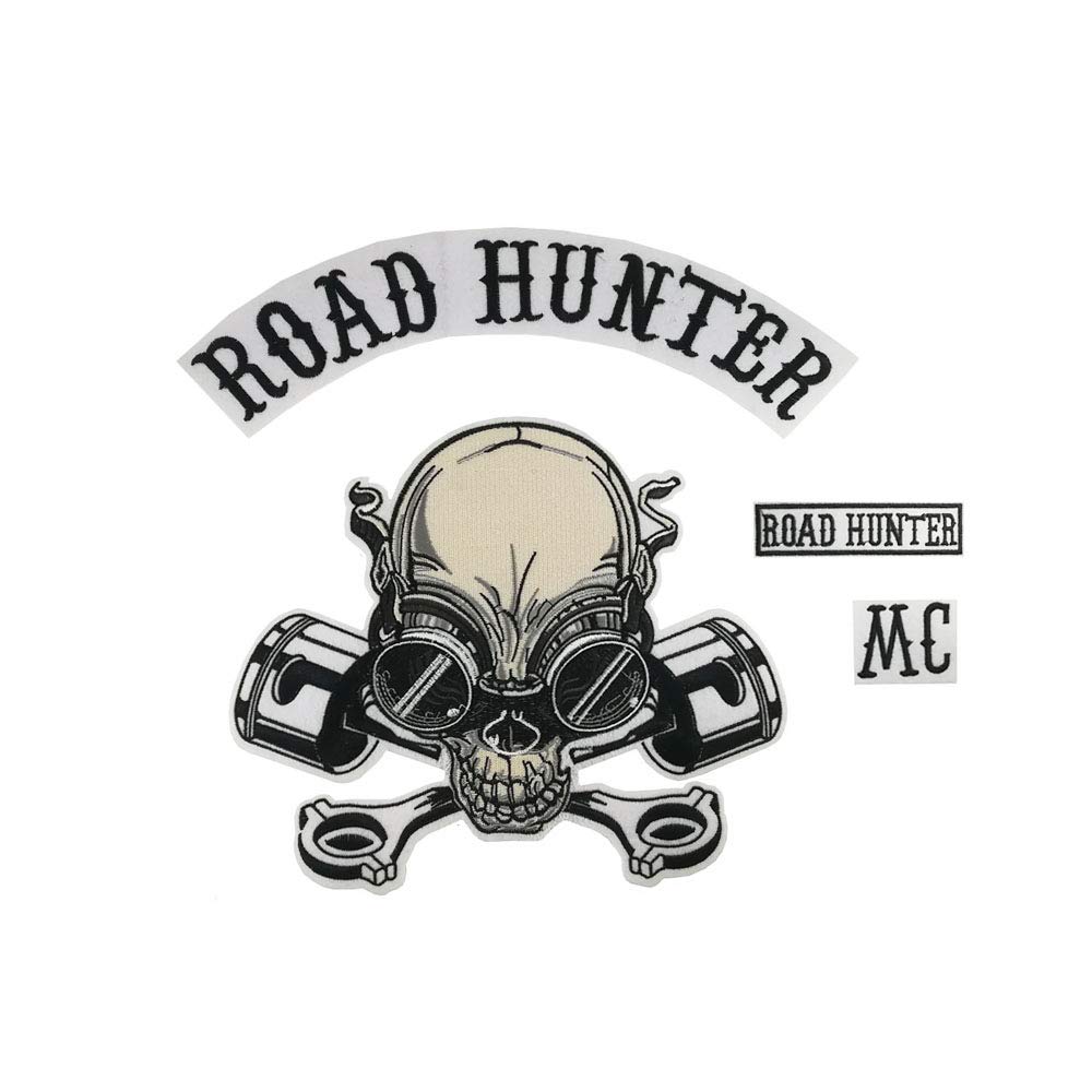 Patch brodé crâne et pistons thermocollant pour gilet de moto en tissu noir