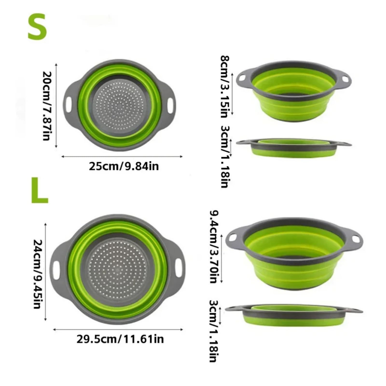 Colador plegable para cocina, paquete de 2, colador sobre fregadero con base autodrenante, juego de colador de gran capacidad para pasta, verduras y frutas, apto para lavavajillas (azul, 30 x 24,2 cm)
