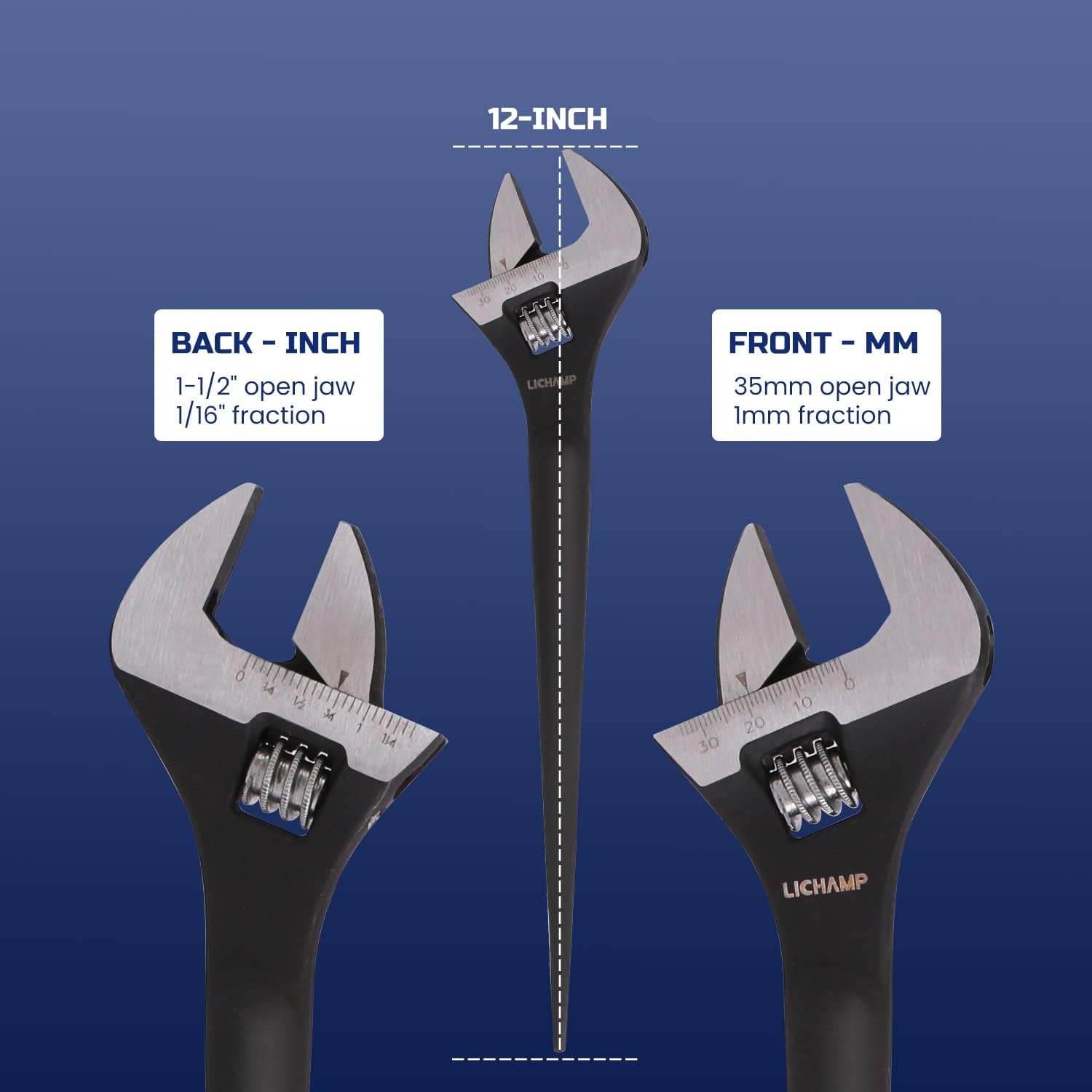 Lichamp 3 Pack 12 In. Spud Wrench Ratchet Set, 3/8" x 1/2" Dual Driver Ratchet, 3/4" x 7/8" Dual Socket Scaffold Spanner and 12 in. Spud Adjustable Wrench