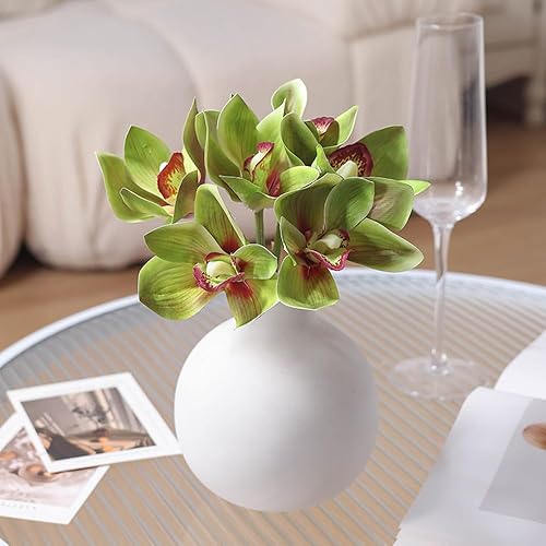 Miniatura 6 de Orquídeas artificiales Cymbidium - Orquídeas artificiales, 12 racimos de flores artificiales para exteriores, arbustos verdes, plantas para